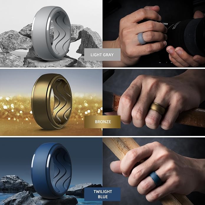Egnaro Men's Silicone Rings 10mm Wide 2.5mm Thick, Rubber Wedding Bands with Inner Arc Ergonomic Breathable Design, 1/4/5/7 Variety Multipack
