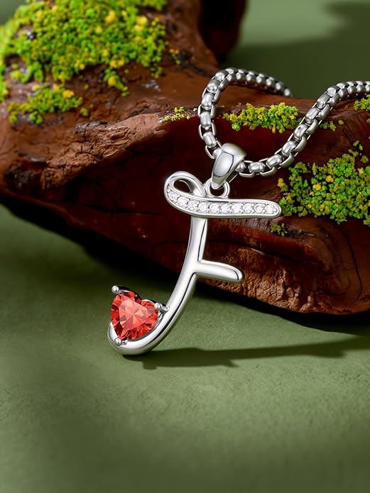 Valentines Day Gifts for Women Alphabet A to Z Initial Birthstone Pendant Necklaces for Women - 18k White Gold Plated Personalized Name Jewelry Valentine Mothers Day Birthday Gifts for Women Her Girlfriend