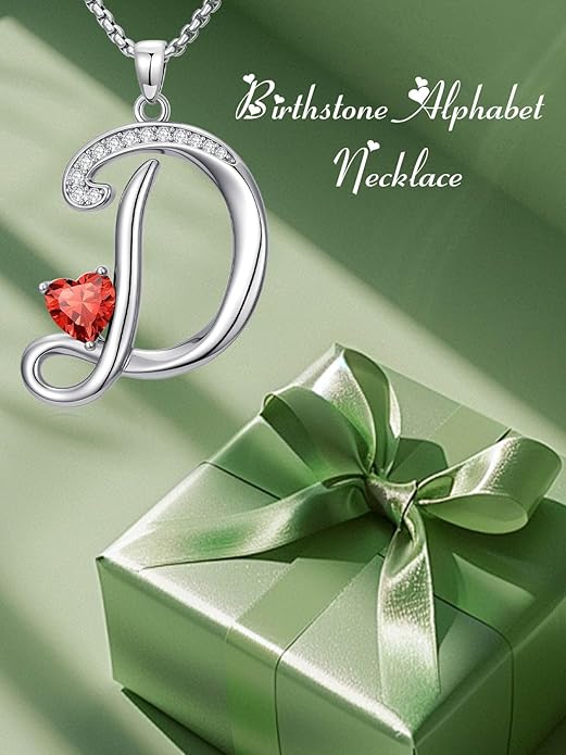 Valentines Day Gifts for Women Alphabet A to Z Initial Birthstone Pendant Necklaces for Women - 18k White Gold Plated Personalized Name Jewelry Valentine Mothers Day Birthday Gifts for Women Her Girlfriend