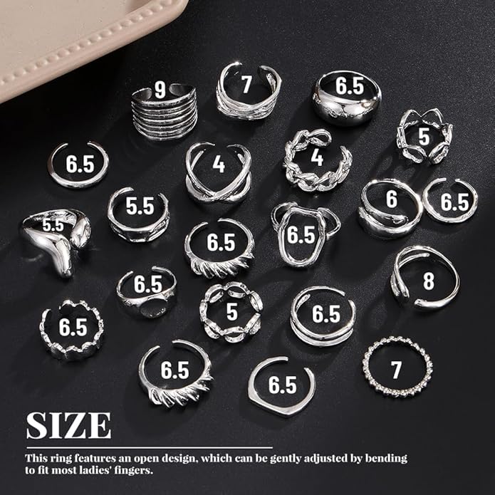 KISS WIFE Goldenen Silvery Black Kunckle Rings Set for Women, Dainty Simple Trendy Cute Stackable Finger Rings Pack, Perfect for Stacking Layering on Thumb and Knuckle, Mixed Size, Jewelry Gift