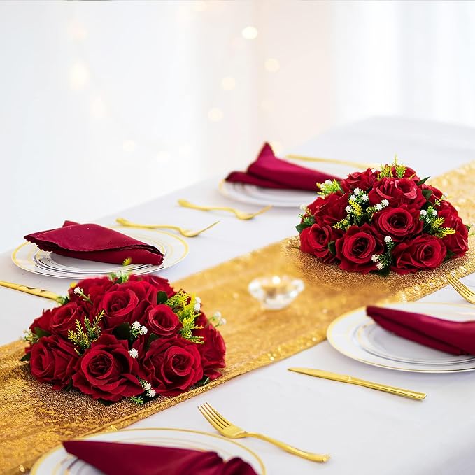 BLOSMON Flower Balls Wedding Rose Centerpieces: 6 Pcs Crimson Fake Flowers - Image 8