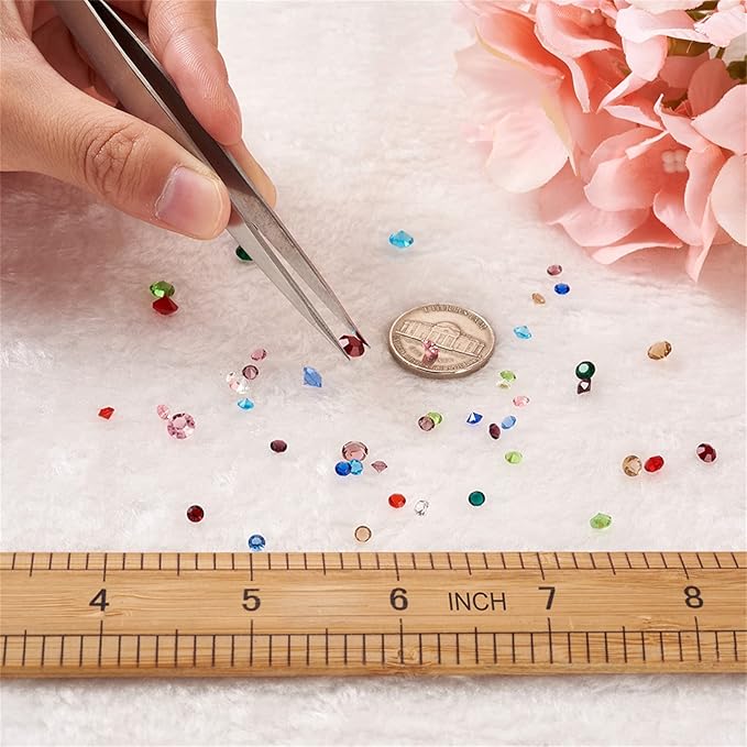 Fashewelry 180pcs 3mm/4mm/5mm Crystal Glass Birth Stone Cabochons 12 Colors Mini Pointed Back Faceted Diamante Rhinestone Gems for Floating Living Memory Charm Bracelet Necklace Nail Art Craft
