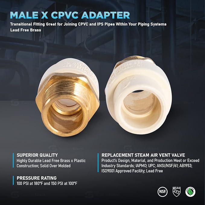 Midline Valve CSDQN100-OM-5 Male x CPVC Adapter Transition Pipe Fitting; - Image 4