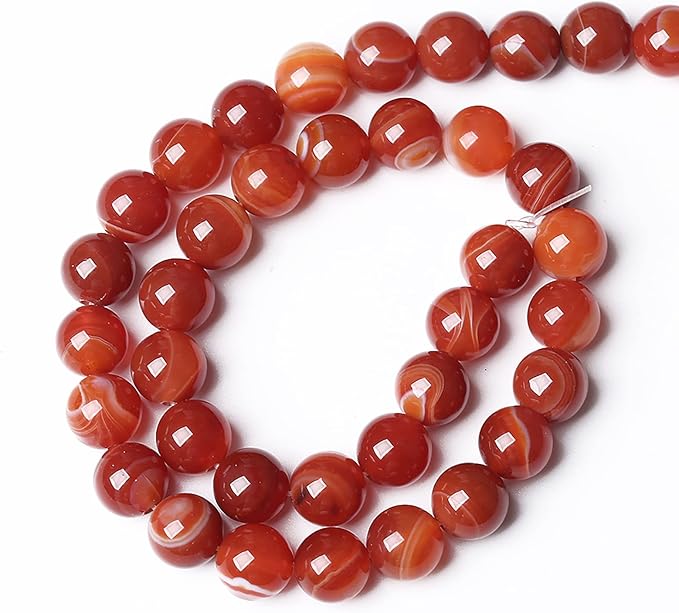 60PCS 6mm Natural Red Striped Agate Beads Round Loose Gemstone Beads for Jewelry Making DIY Bracelet Necklace 15 Inch,Energy Stone Healing Power