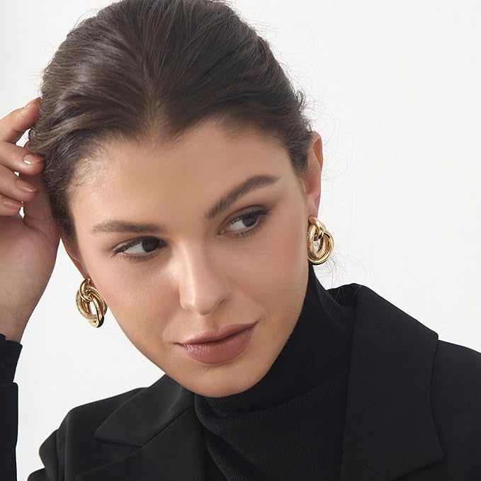 Chunky Knot Earrings, Circle Link Geometric Drop Dangle Earrings Studs, Women's Jewelry Trendy