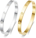 2Pcs 18K Gold-Plated Love Bangle Bracelets set for Women, Stainless Steel Cubic Zirconia Bangle Crystal Friendship Jewelry, Easter Wedding Birthday Gifts for Girlfriend, Wife, Monther