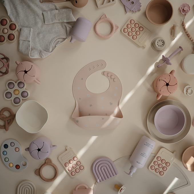 mushie Silicone Baby Bib | Adjustable Fit Waterproof Bibs (Daisy)