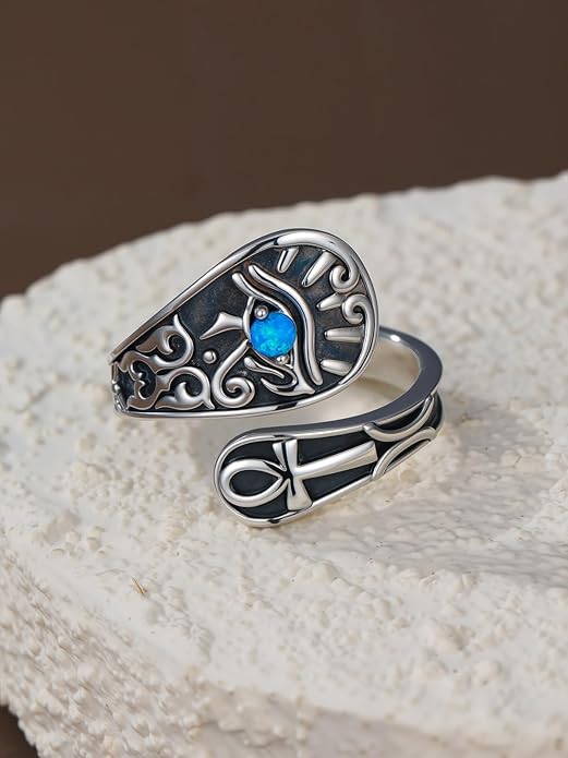 Midari Sun and Moon/Bee/Celtic/Life of Tree/Lotus Spoon Ring for Women 925 Sterling Silver Adjustable Ring Open Ring for Women Men Halloween Birthday Gift
