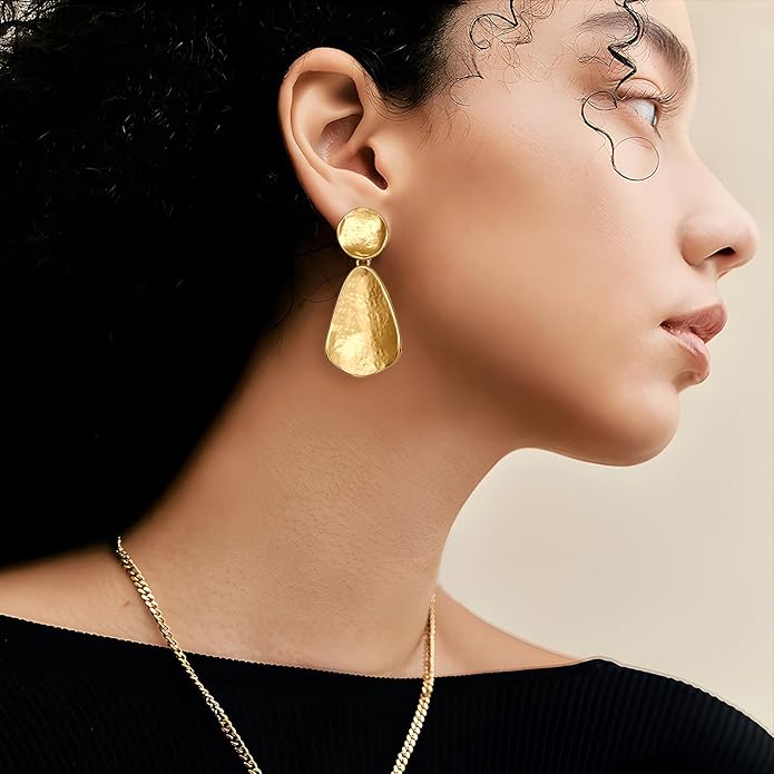 YUJIE Gold Plated Earrings for Women Geometric Chunky Dangle Earring Trendy Silvery Two-Tone Statement Jewelry