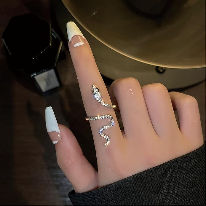 18K Gold Plated Rings for Women and Teen Girls Non Tarnish Cubic Zirconia Fidget Ring Butterfly/Snake/Mesh/Cross/Crown Knuckle Ring Open Adjustable Statement Stacking Chunky Rings