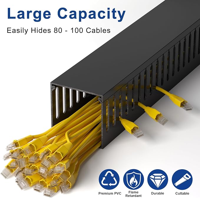 ZhiYo 3"H x 3"W Cable Raceway, 6ft Under Desk Wire Management Channel Black | - Image 3