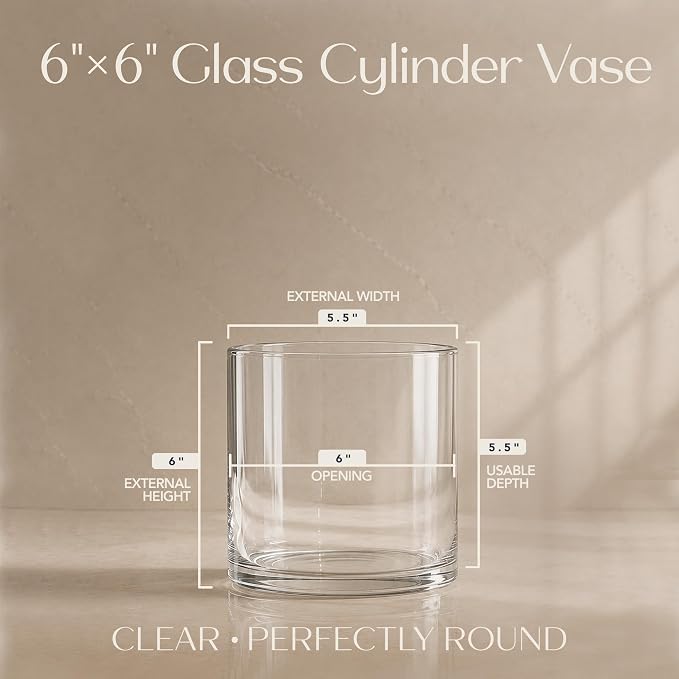 Royal Imports Glass Cylinder Vase 6"x 6" Tall | Cylinder Vases - Image 2