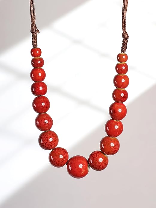 MINACHI Hippie Boho Colorful Ceramic Round Beads Strand Necklace, Bohemian Fashion Statement Jewelry Gift for Women