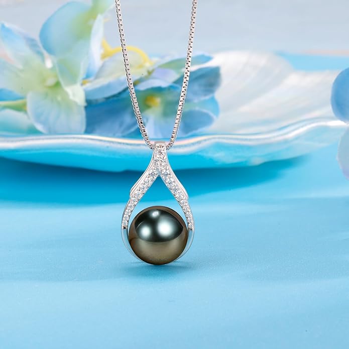 Valentine's Day Gifts for Her Women Tahitian Black Pearl Necklaces Mothers Day Gift for Mom Girlfriend Grandma Wife on Christmas Day Birthday Gifts Wedding Gift Jewelry Anniversary