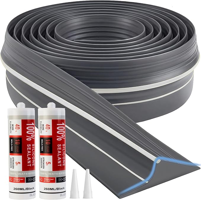 Jin&Bao Gray Garage Door Threshold Seal 20FT Rubber Strip & 2 Adhesive | by Jin%26Bao