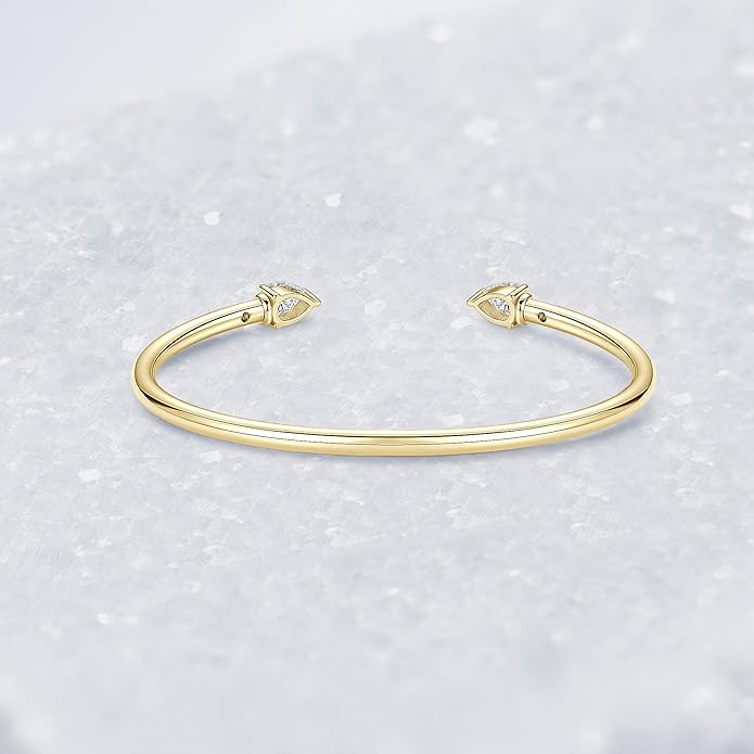 Pear Moissanite Cuff Bangle for Women, 1.6cttw D Color 5x7mm Pear Cut Moissanite, 925 Sterling Silver Dainty Bridal Cuff Bracelet, Fashion Wedding Jewelry for Her