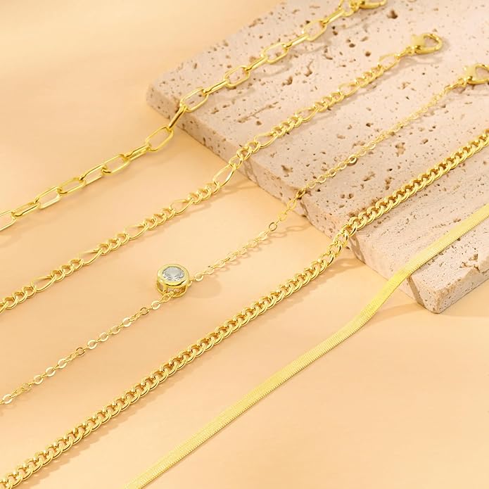 VIBILIA Dainty Gold Chain Bracelet for Women Trendy Stackable Adjustable Layered Metal Bracelet Gold Plated Twist Link Figaro Chain Paperclip Bracelets Fashion Jewelry