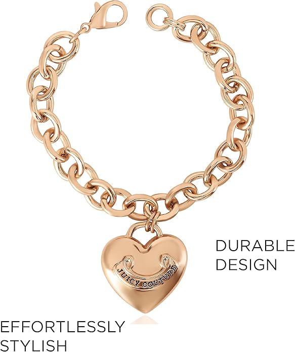 Juicy Couture Bracelet 7-7.5", Goldtone Heart Charm and Toggle Bracelets for Women, Juicy Jewelry