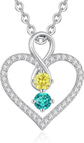 LOUISA SECRET Infinity Double Birthstone Necklace, 925 Sterling Silver Tiny Pendant Heart Necklace for Women Wife Her, Best Jewelry Gift Heart Jewelry Meaningful Gift for Valentine's Day, Christmas, Birthday Anniversary