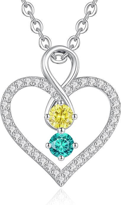 LOUISA SECRET Infinity Double Birthstone Necklace, 925 Sterling Silver Tiny Pendant Heart Necklace for Women Wife Her, Best Jewelry Gift Heart Jewelry Meaningful Gift for Valentine's Day, Christmas, Birthday Anniversary