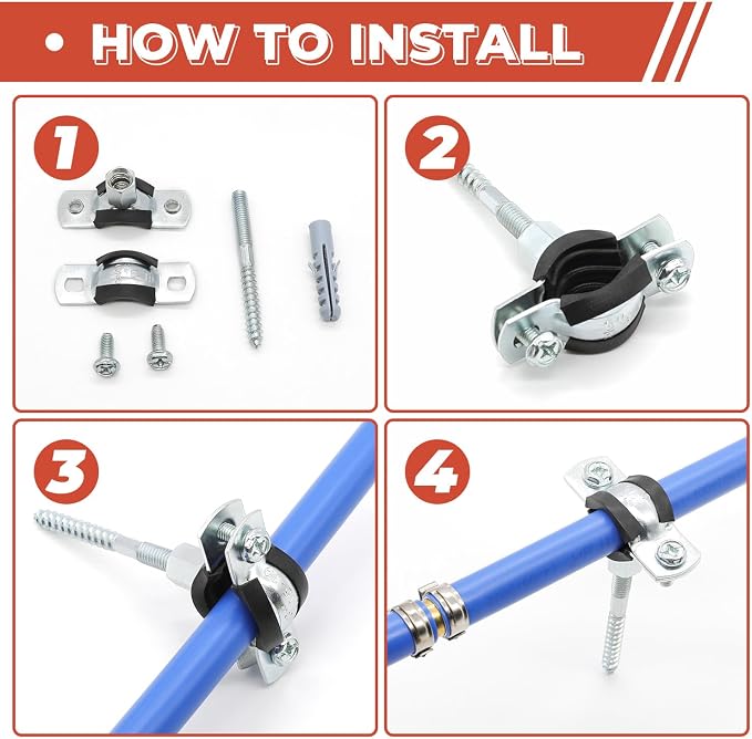 6 Pcs 2.4-2.5 Inch Split Ring Pipe Hanger, 60-64mm Heavy Duty Adjustable Pipe - Image 4