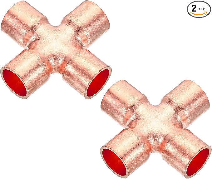 PATIKIL Copper Union Cross Pipe Fitting 1/2" ID 4 Way Welding Copper 2Pcs | End by PATIKIL