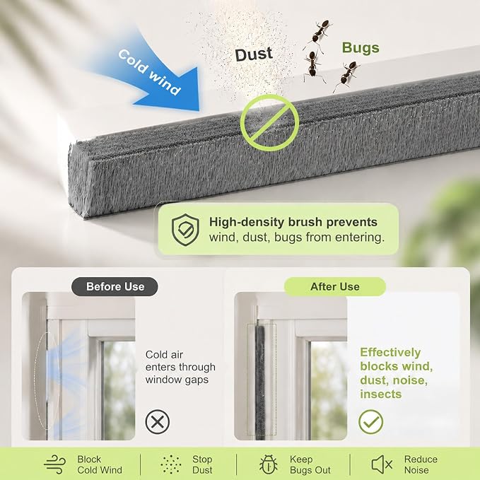 ZOMPAGO Brush Weather Stripping Door Window Sealing, 0.6 in x0.4 x 32.8 FT | - Image 4