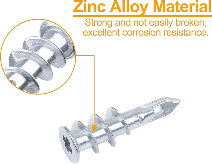 #8 Zinc Self-Drilling Drywall Anchors, 30 Heavy Duty Anchors + 30#8 x 1-1/4'' - Image 2