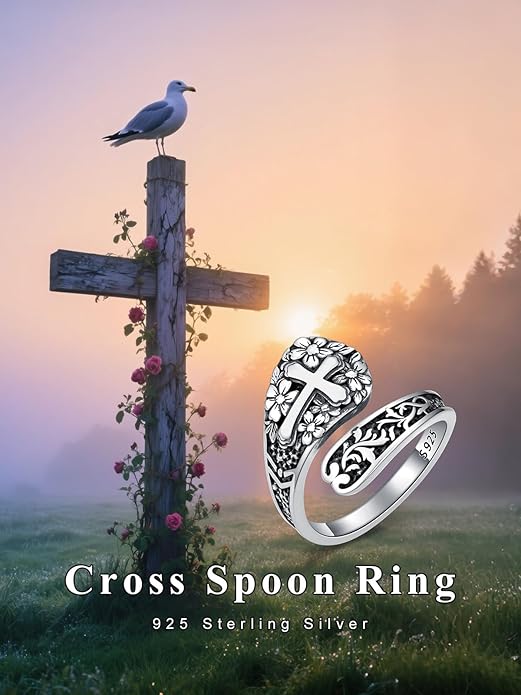 Midari Sun and Moon/Bee/Celtic/Life of Tree/Lotus Spoon Ring for Women 925 Sterling Silver Adjustable Ring Open Ring for Women Men Halloween Birthday Gift