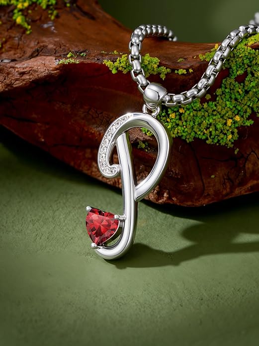 Valentines Day Gifts for Women Alphabet A to Z Initial Birthstone Pendant Necklaces for Women - 18k White Gold Plated Personalized Name Jewelry Valentine Mothers Day Birthday Gifts for Women Her Girlfriend