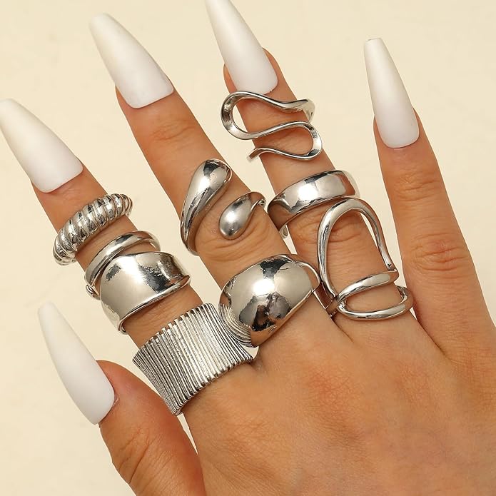 Chunky Gold Rings for Women Rhinestone Stackable Knuckle Ring Set Open Adjustable Statement Ring Set Dainty Crown Cross Midi Rings Fashion Jewelry Gift for Women