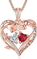 Rose Heart Necklaces for Women, Rose Gold Forever Love Jewelry with 2 Birthstones Pendant,Valentines Anniversarry Birthday Gifts for Her Wife Mom Grandma Daughter, 18+2 Inch Chain