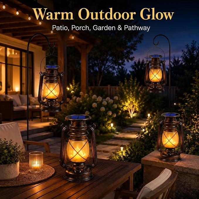 Marlrin Solar Lanterns Outdoor Waterproof 4 Pack LED Flickering Flame Light | - Image 4