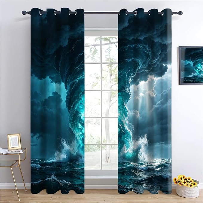 Ocean Storm Curtains for Bedroom Living Room, Snow Mountain Forest Blackout - Image 3