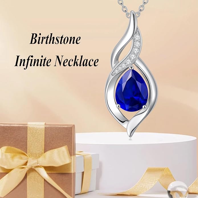Birthstone Necklace for Women Infinity Necklaces 925 Sterling Silver Teardrop Love Birthday Jewelry Valentines Day Birthday Gifts for Her Mom Wife Girlfriend