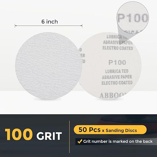 HARFINGTON 50 Pcs 6 Inch Sanding Disc 100 Grit White Aluminum Oxide | Hook and - Image 2