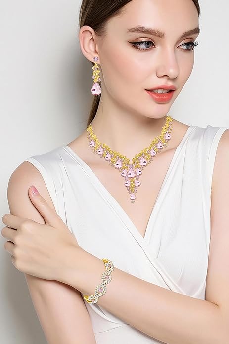 Wedding Bridal Bridesmaid Austrian Crystal Rhinestone Jewelry Sets Statement Choker Necklace Earrings Bracelets Sets for Wedding Party Prom