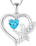 Guardian Angel Necklace 925 Sterling Silver Heart Angel Wings Pendant Birthstone Jewelry for Women