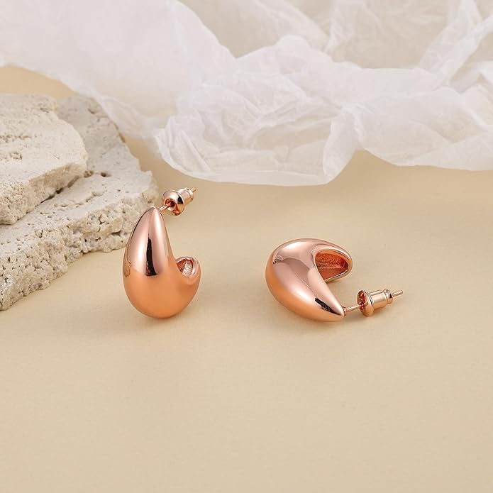 Gacimy Chunky Earrings for Women, Teardrop Earrings with 925 Sterling Silver Post, 14K Gold Plated Statement Drop for Women