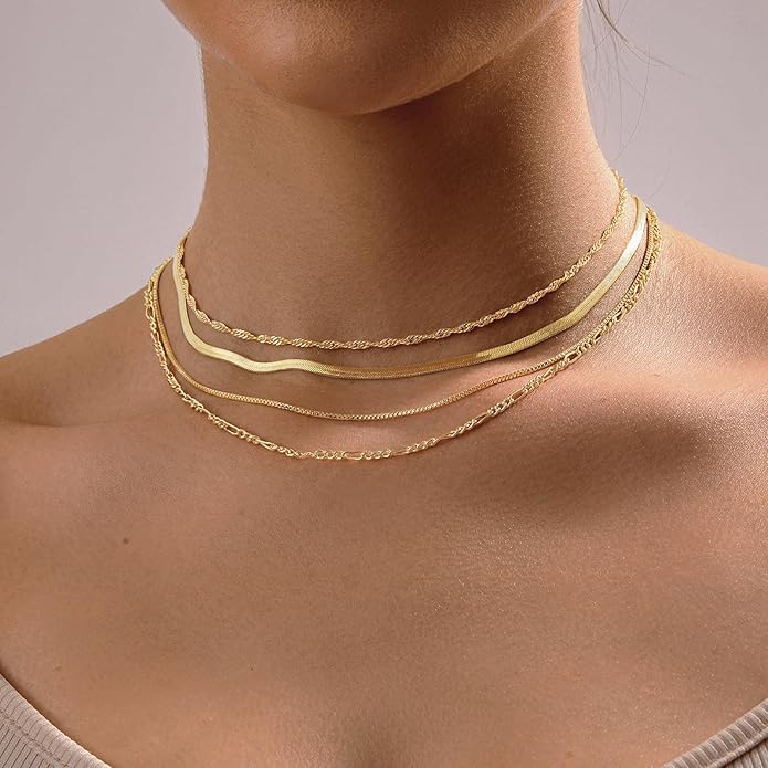 Necklaces for Women,Gold Plated Herringbone Layering Choker Necklace for Women Non Tarnish Stack Waterproof Jewelry Gift