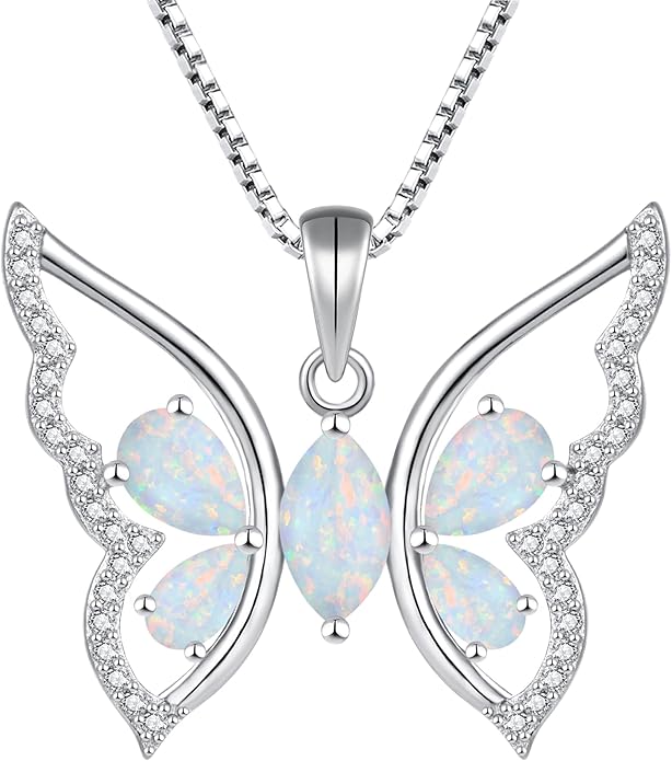 YL Women's Butterfly Necklace 925 Sterling Silver Flower Rose Pendant Birthstone Halo Jewelry