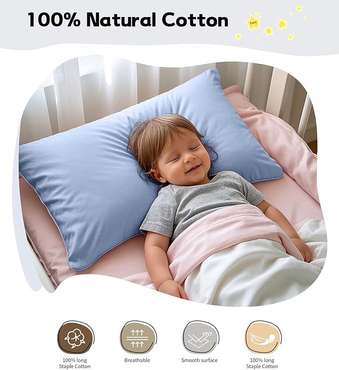 Deep Dream Toddler Pillowcases for 13x18 Pillow 2 Pack, 100% Cotton Travel Pillow Case Cover, 600 Thread Count Cotton Pillow Covers, Soft & Breathable Small Pillow Cases Envelope Closure, Gray Blue