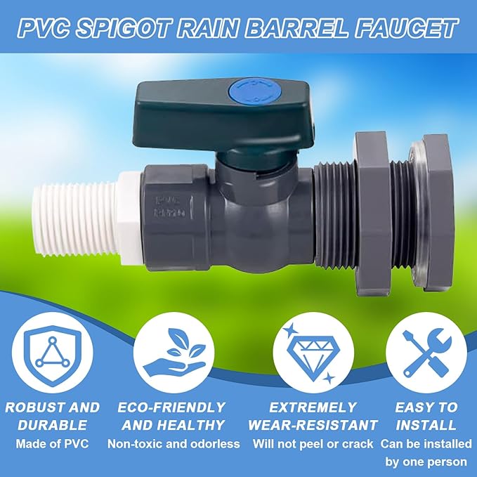 Enoch's Land PVC Rain Barrel Spigot Kit, 3/4" Rain Barrel Valve - Image 5