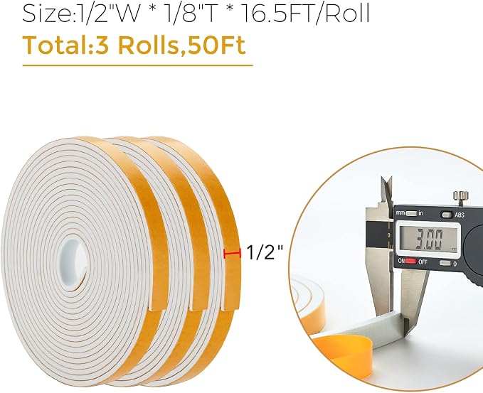 Ravinte Weather Stripping Door Seal, 1/2 x 1/8 Adhesive Foam Tape, 50 FT | - Image 3
