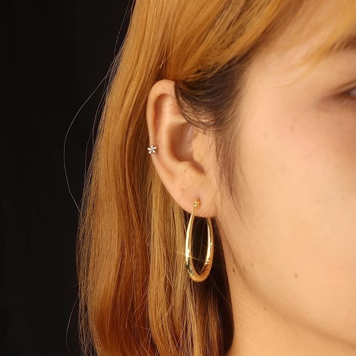 Silver Oval Hoop Earrings Hypoallergenic 14K Gold Plated Sterling Silver Lightweight Oval Hoop Earrings for Women Gilrs