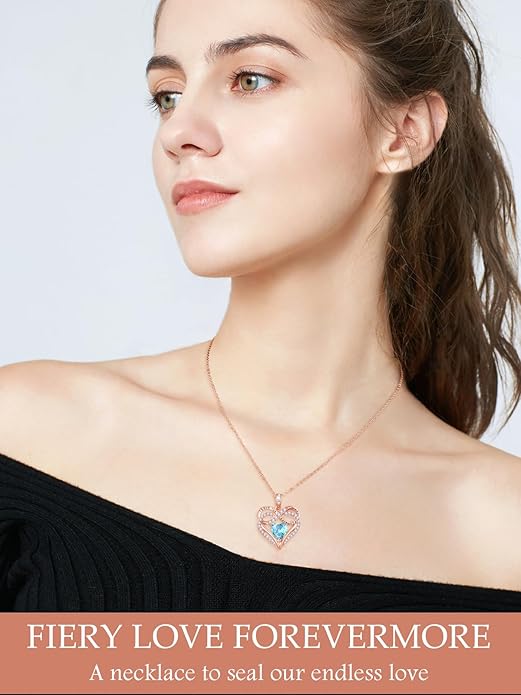 Infinity Rose Gold Valentines Heart Birthstone Necklace for Women,I Love You Always and Forever Jewelry,Valentines Anniversary Birthday Gifts for Her Wife Mom Grandma Daughter
