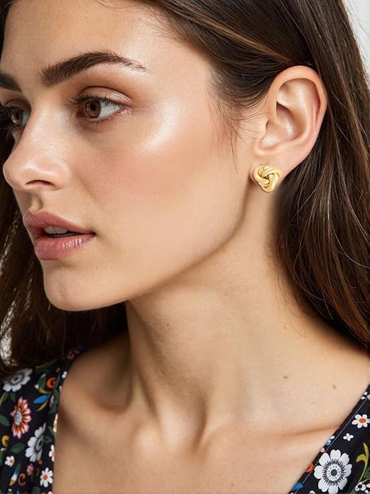 14K Gold Plated Knot Earrings for Women Gold Silver Earrings Heart Link Drop Dangle Earring Chunky Golden Knotted Statement Jewelry