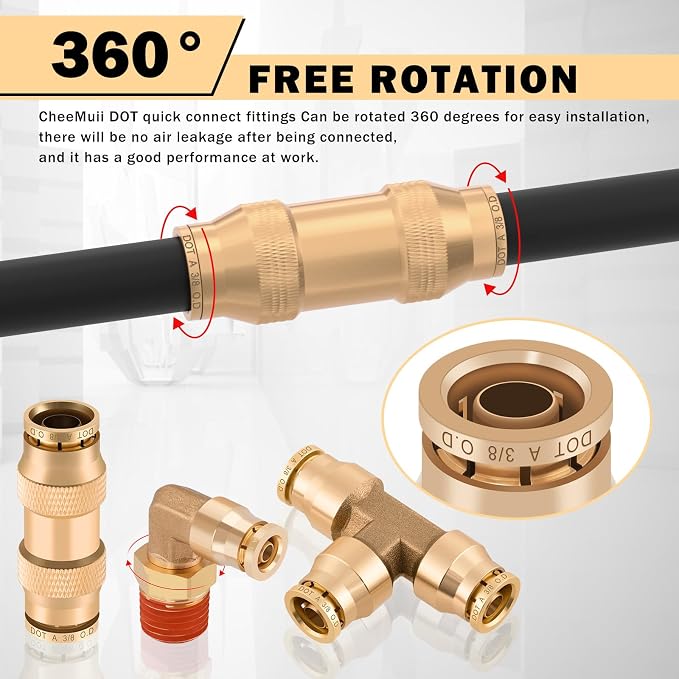 CheeMuii 60 Pcs Brass DOT Air Line Fittings Kit DOT Push to Connect Fitting | - Image 5
