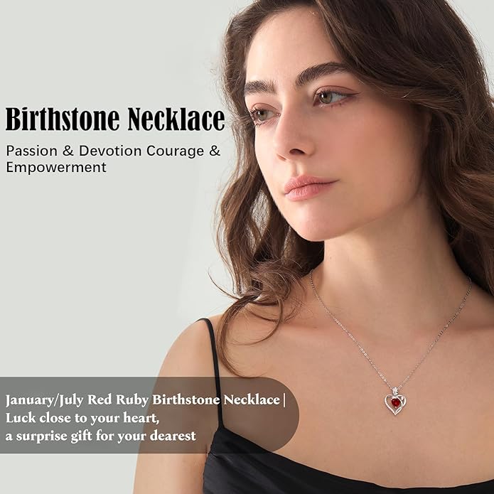1.2CT Rose Heart Necklace Option of Moissanite or Lab-Grown Sapphire Ruby Emerald&More Necklace for Women Birthstone Girlfriend Necklace S925 Sterling Silver 18K White/Rose Gold Plated D Color VVS1 Gift for Wife Mother Daughter for Birthday Anniversary...
