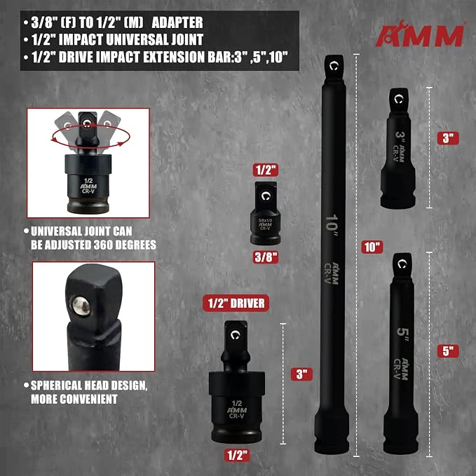 AMM 1/2-inch 66 Pieces Impact Socket Master Set, SAE & Metric from 5/16"-1-1/4" - Image 4